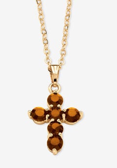 Birthstone Goldtone Cross Pendant Necklace