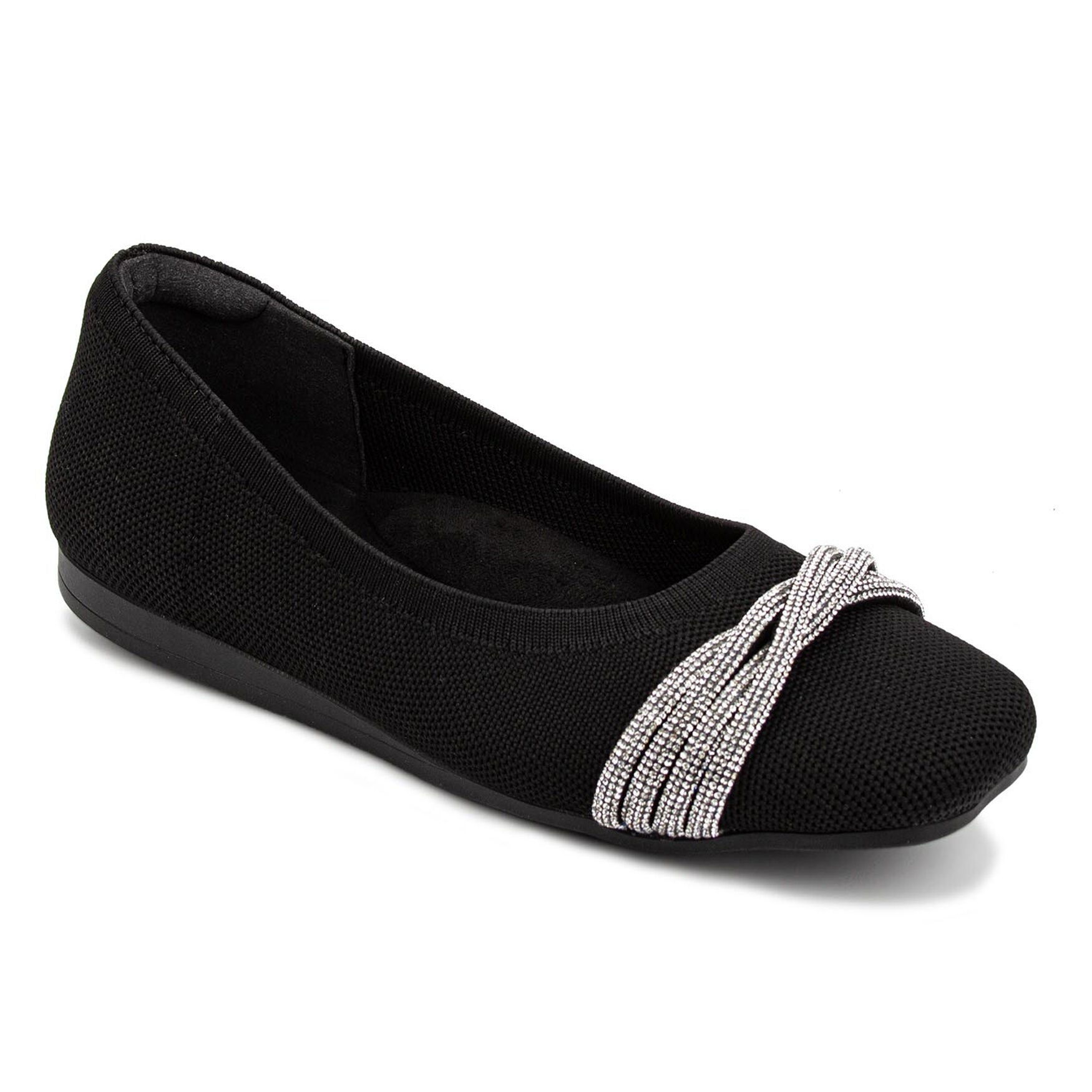 Nissa Square Toe Stretch Knit Flat, BLACK KNIT RHINE, hi-res image number 0