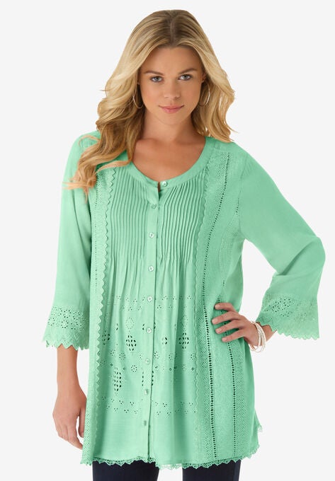 Eyelet Big Shirt, SOFT JADE, hi-res image number null