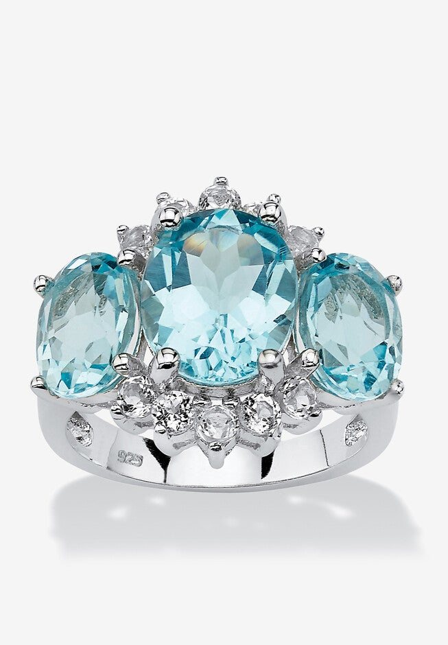 10.25 Tcw Genuine Oval-Cut Blue Topaz Ring In Platinum-Plated Sterling Silver, BLUE, hi-res image number null