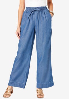 Pull On Wide Leg Chambray Pant