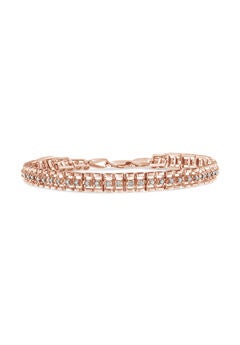 Rose Gold Plated Sterling Silver 1.0 Cttw Diamond Doublelink Tennis Bracelet