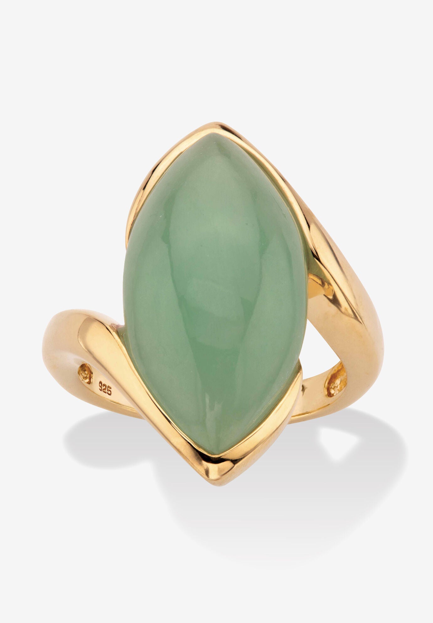 Marquise-Cut Genuine Green Jade Gold-Plated Sterling Silver Cabochon Bypass Ring