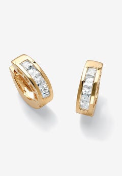 2.96 Tcw Princess-Cut Cubic Zirconia Huggie-Hoop Earrings Gold-Plated