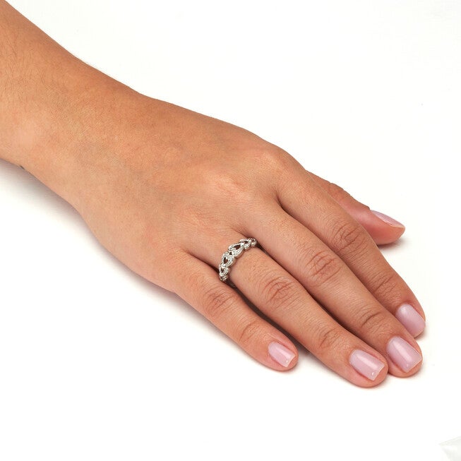 .039 TCW Diamond Heart Link Platinum Over Sterling Silver Ring, WHITE, alternate image number 2