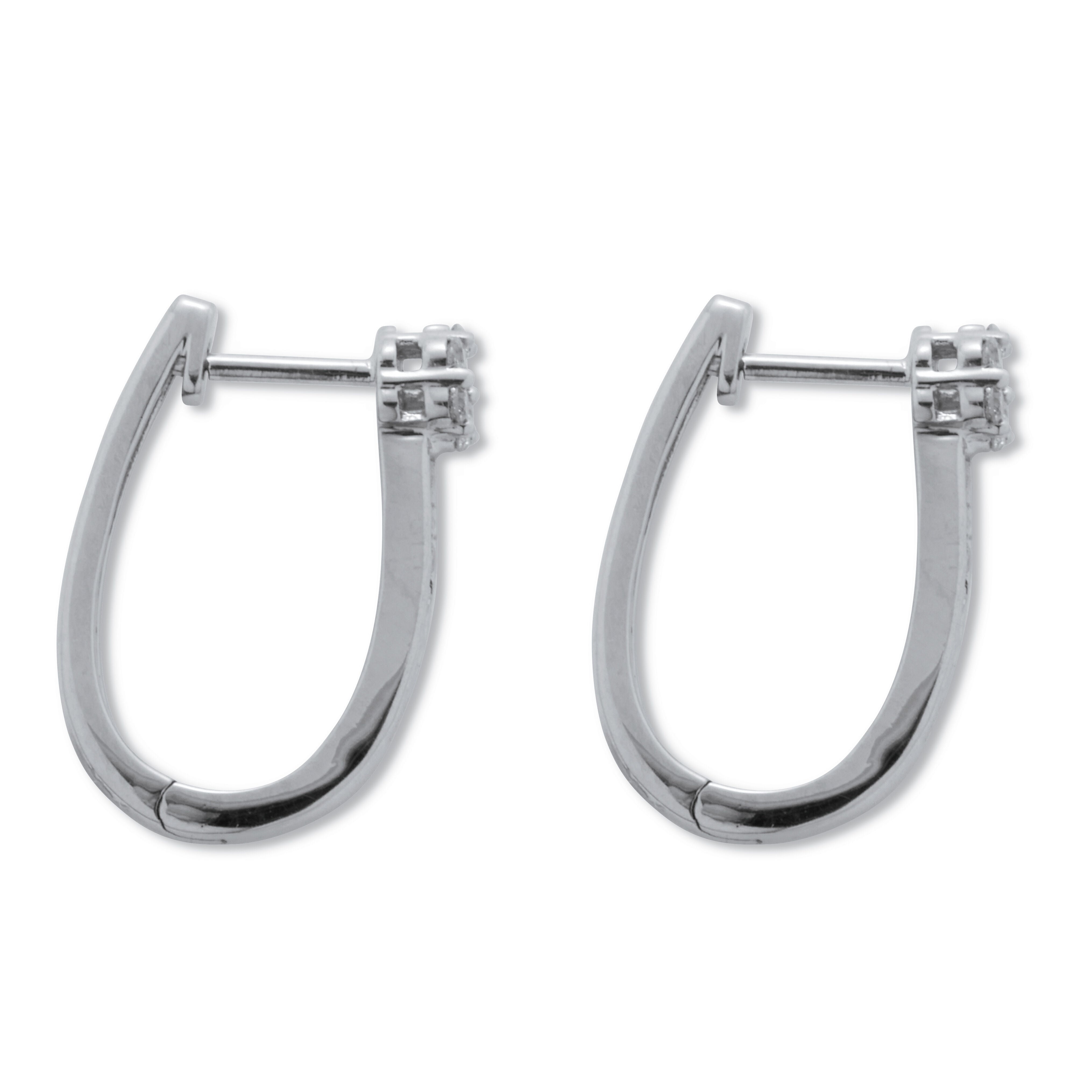 .33 TCW Diamond Sterling Silver Flower Cluster Hoop Earrings (6/10 inch), WHITE, on-hover image number 1