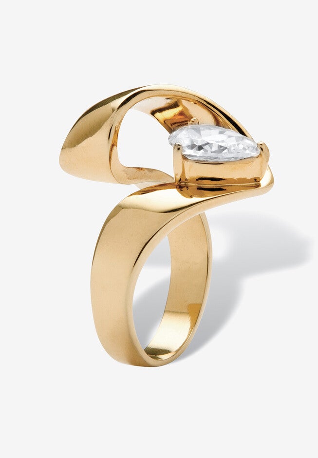 1.80 Tcw Pear-Cut Cubic Zirconia Nestled Ring In Gold Ion-Plated, , on-hover image number 1