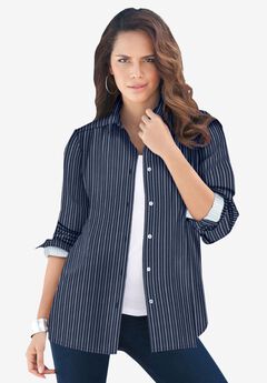 Plus Size Kate Long Sleeve Easy Cotton-Blend Button-Front Shirt