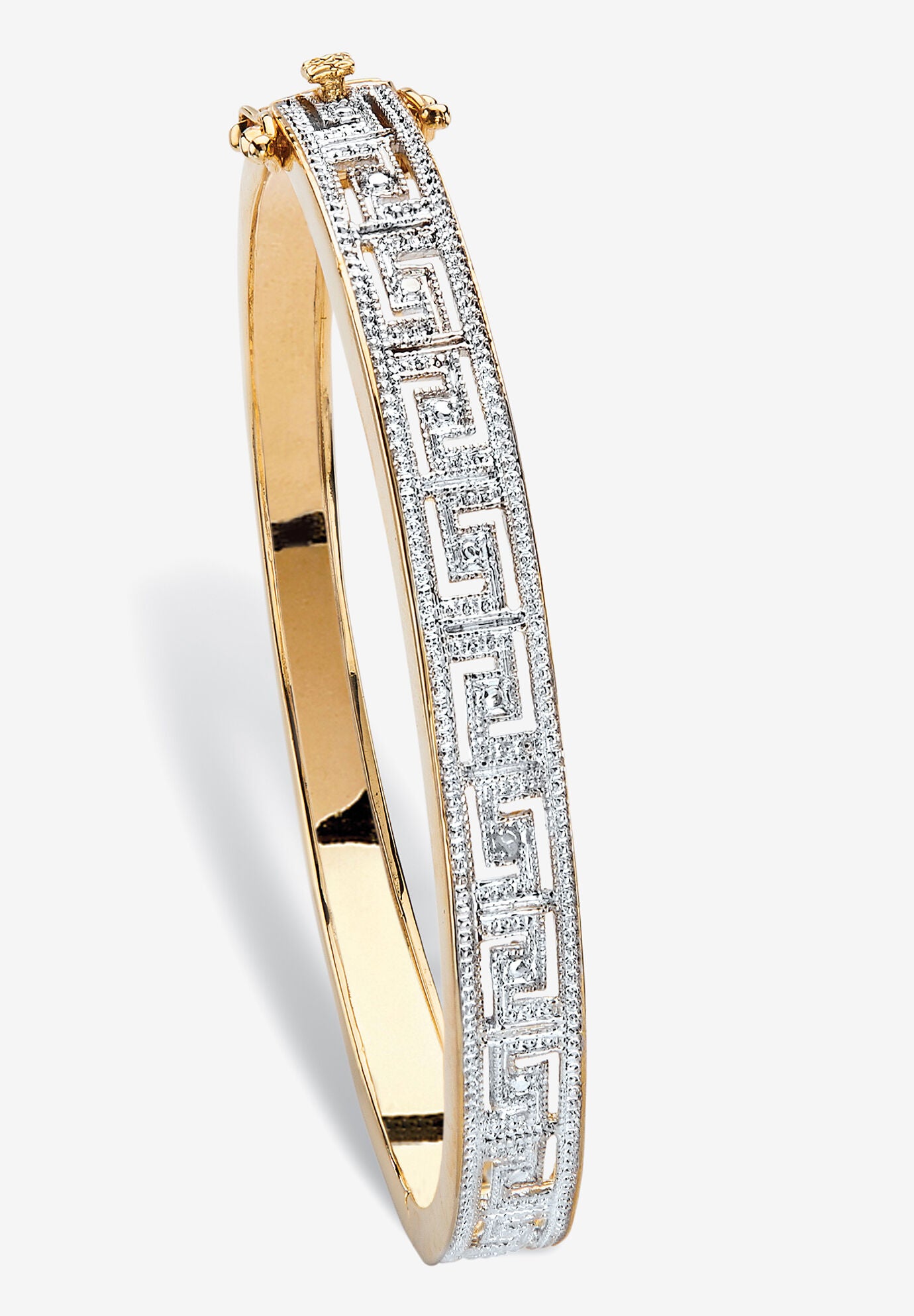 Diamond Accent 18K Gold-Plated Greek Key Bangle Bracelet 7.5 inches, GOLD, hi-res image number 0