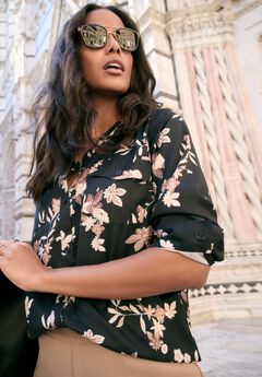 Georgette Roll-Tab Utility Shirt