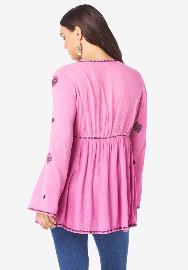 Embroidered Crinkle Tunic, , on-hover image number null
