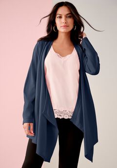 Plus Size Lightweight Handkerchief Hem Cardigan Sweater