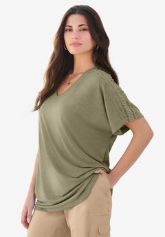 Lace Trimmed Textured Tee