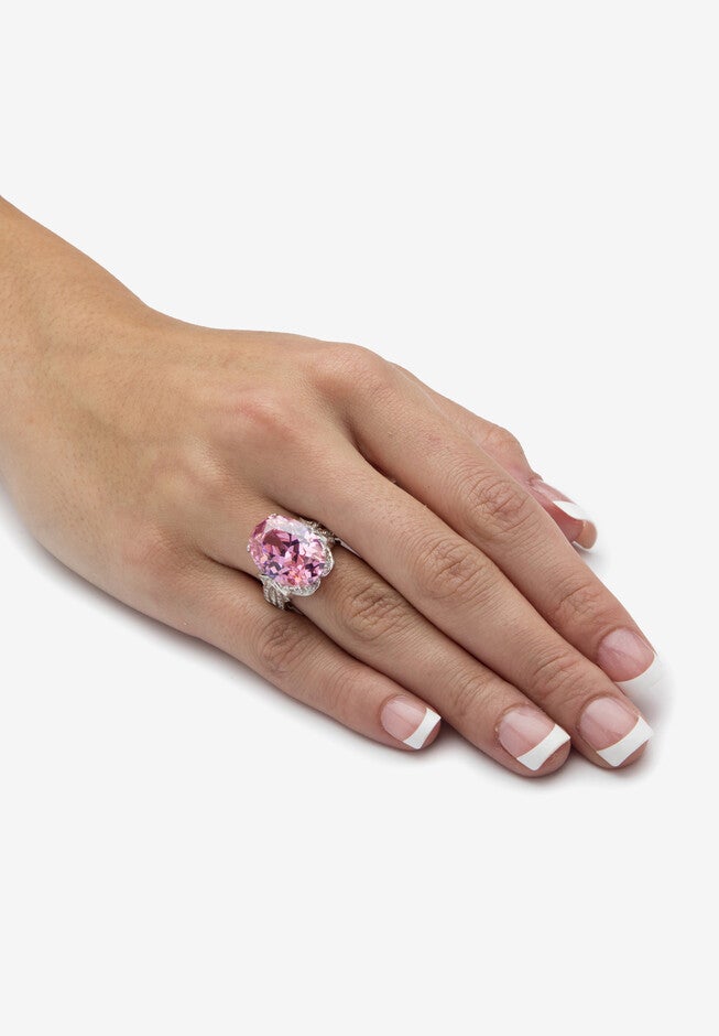 Platinum-Plated Pink Cubic Zirconia Ring (13 1/4 Cttw Tdw) Jewelry, , alternate image number 2