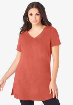 Plus Size Cotton Short Sleeve V-Neck Ultimate Tunic