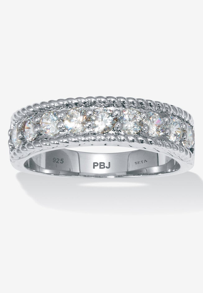 .90 Tcw Round Cut Cubic Zirconia Platinum-Plated Sterling Silver Ring, SILVER, hi-res image number 0