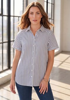 Plus Size Kate Short Sleeve Easy Cotton-Blend Button-Front Shirt