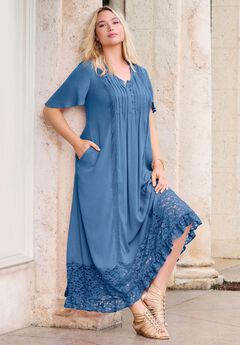 Hand-Crinkled Lace-Panelled Boho Dress
