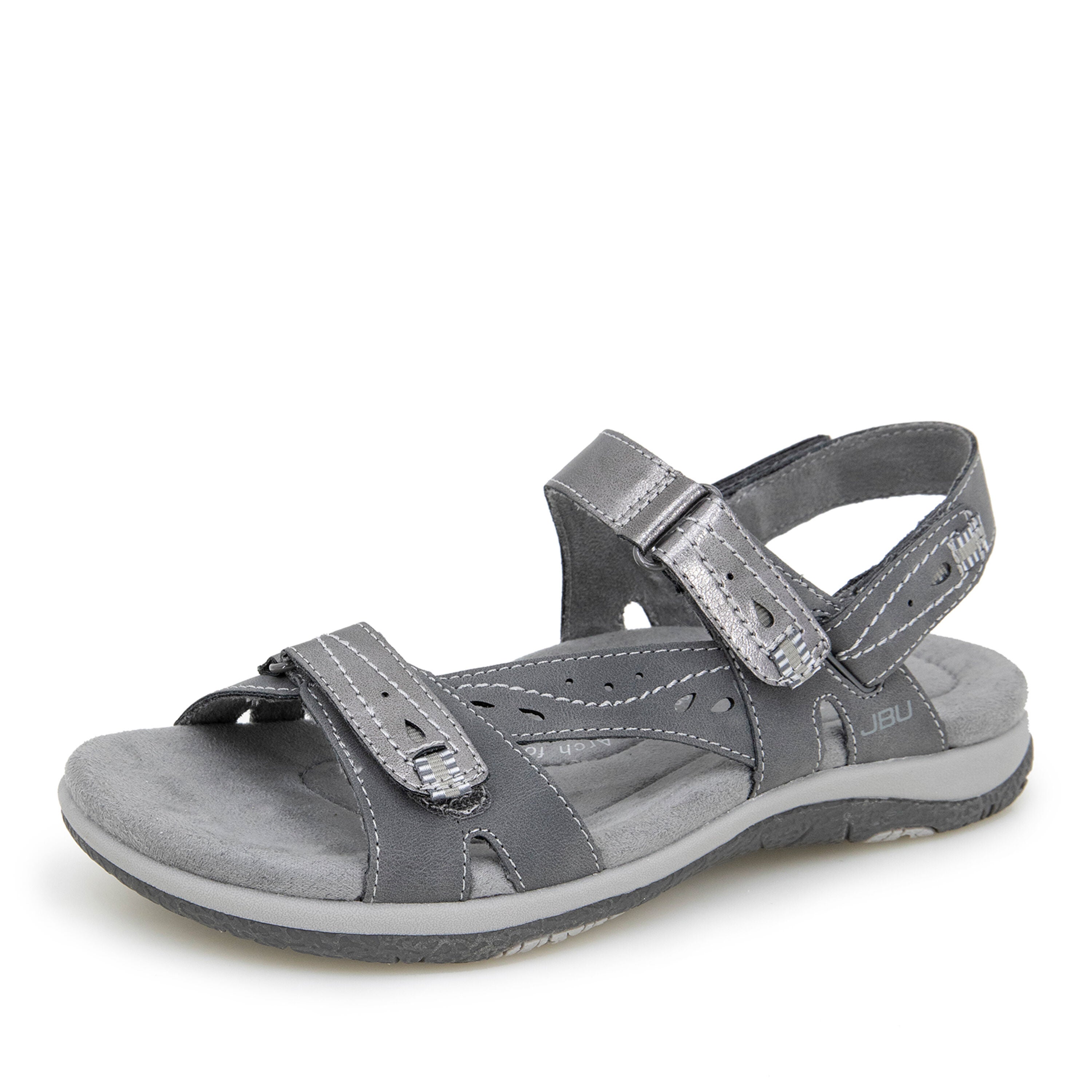 Stephie Vegan Hook and Loop Flat Sandal, CHARCOAL GUNMETAL, alternate image number 6