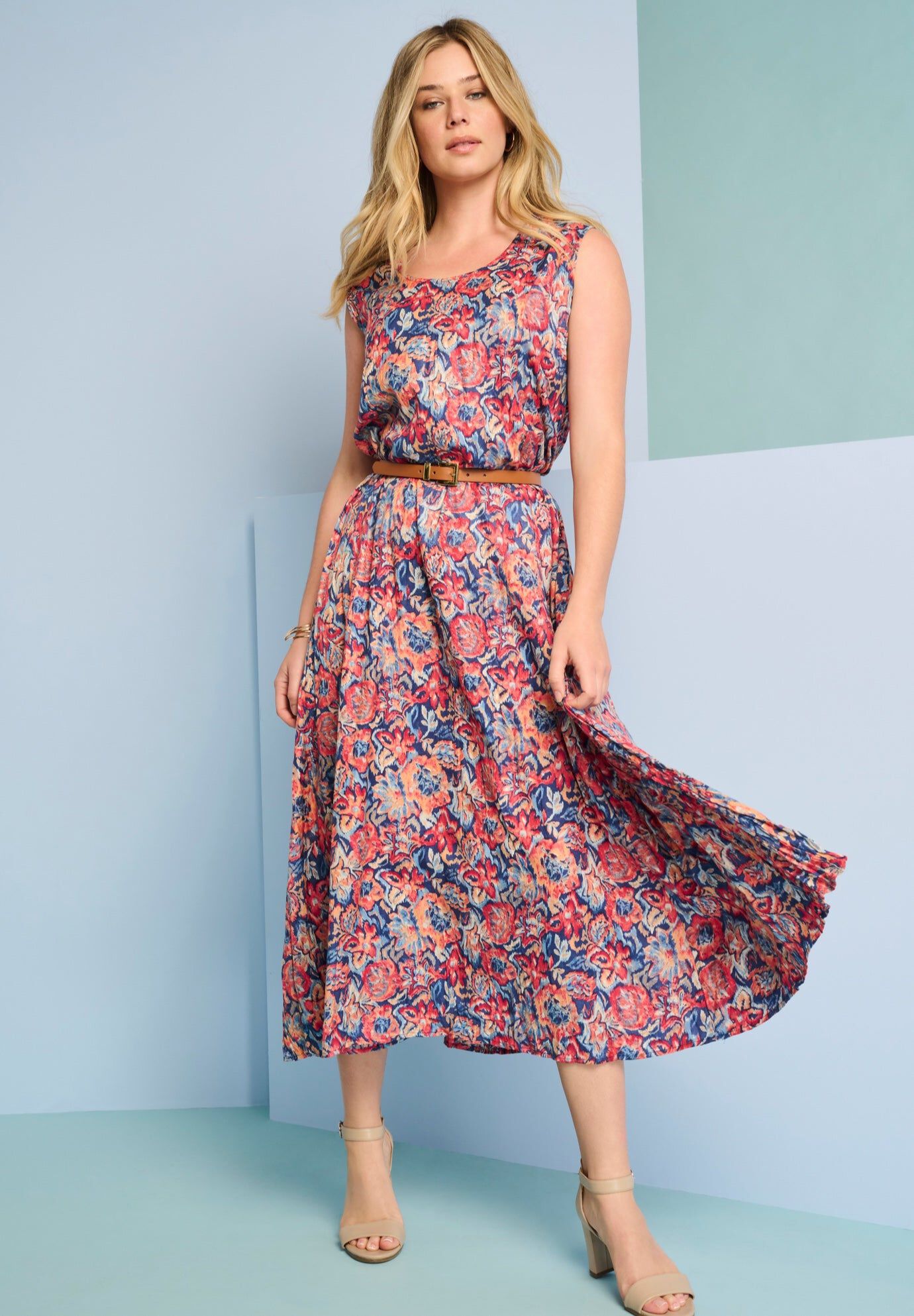 Printed Maxi Dress, DARK BLUE IKAT FLORAL, hi-res image number 0