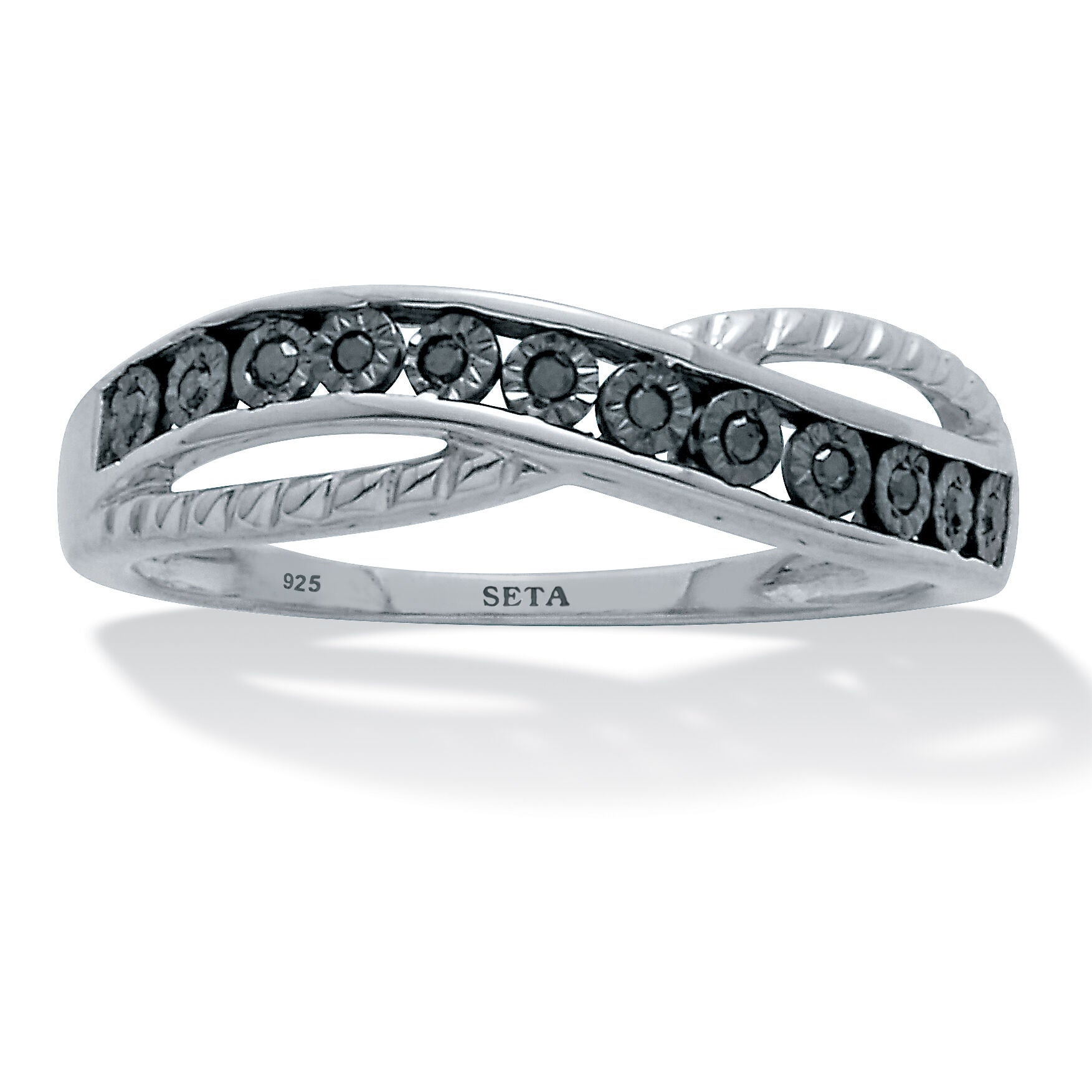 .06 TCW Black Diamond Sterling Silver Twisted Ring, BLACK, hi-res image number 0