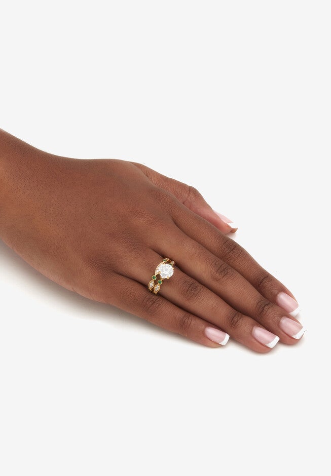 2.52 Tcw White And Green Cubic Zirconia 14K Gold-Plated Silver Bridal Ring Set, , alternate image number 2
