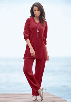 Plus Size Two-Piece V-Neck Velour Set