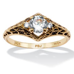 .75 TCW Round Cubic Zirconia Yellow Gold-Plated Sterling Silver Filigree Ring