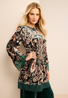 Lace-Trim Velour Tunic