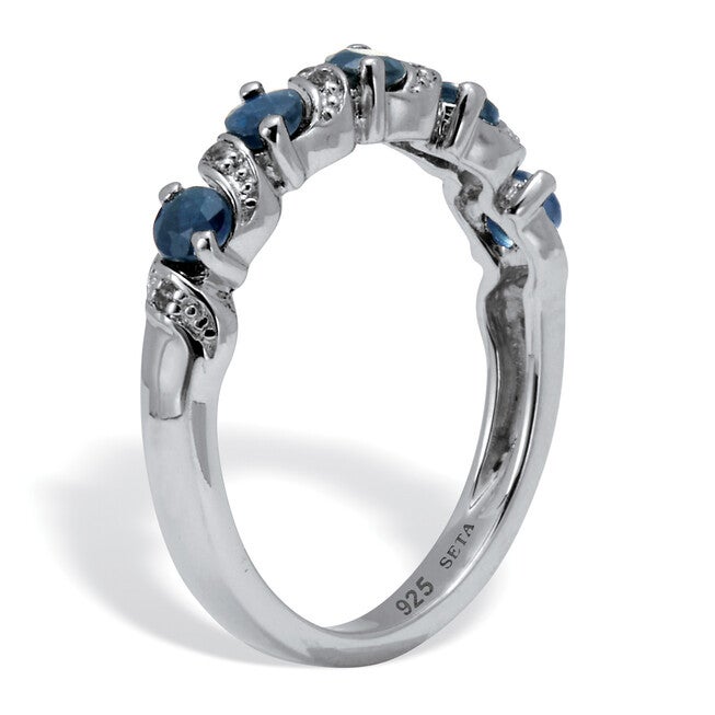 .91 TCW Round Cut Genuine Blue Sapphire and White Topaz Sterling Silver Ring, BLUE, on-hover image number 1