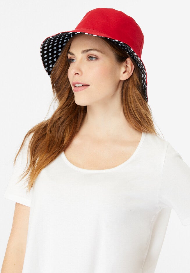 Reversible Bucket Hat, BLACK POLKA DOT RED, hi-res image number null