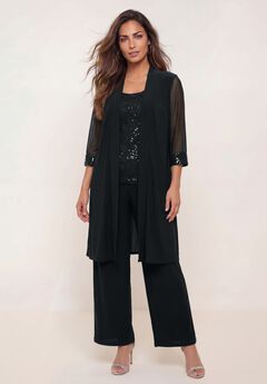 Plus-Size 3 Piece Knit Embellished Pant Set