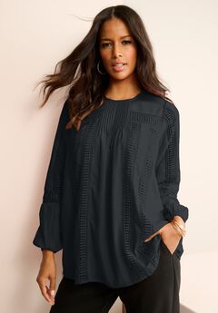 Lace-Trim Blouson-Sleeve Top