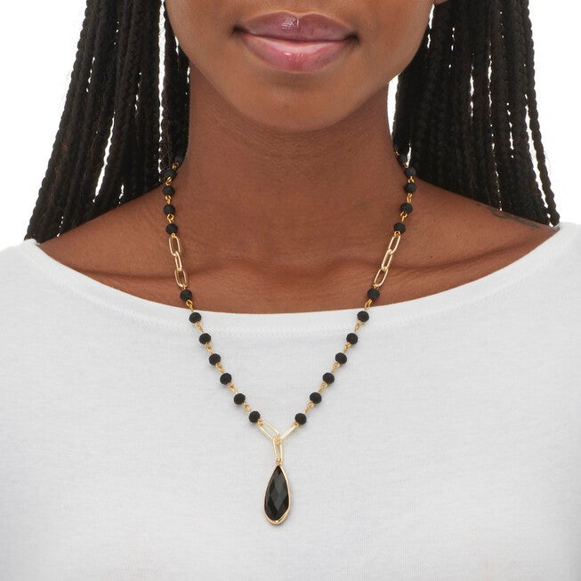 Black Crystal Goldtone Vintage-Inspired Necklace and Earring Set, BLACK, alternate image number 2