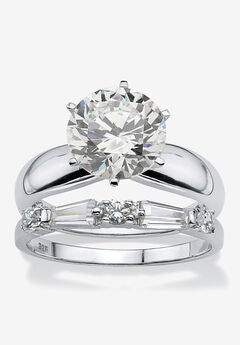 4.48 Cttw. 2-Piece Sterling Silver Round Cubic Zirconia Wedding Ring Set