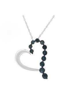 Silver 1/10 Cttw Blue Diamond Open Heart 18" Pendant Necklace