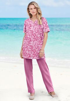 Print Notch Neck Soft Knit Tunic