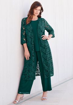 Plus Size Lace Duster & Pant Set