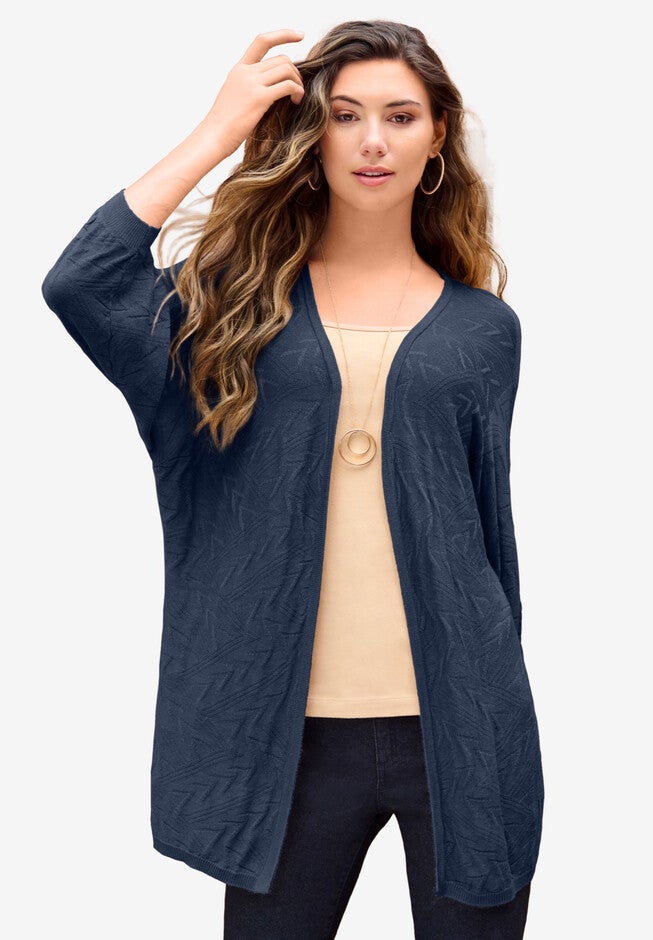 Textured Cardigan, NAVY BIAS CHEVRON, hi-res image number null