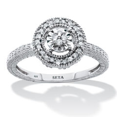 .10 TCW Diamond Sterling Silver Halo Ring