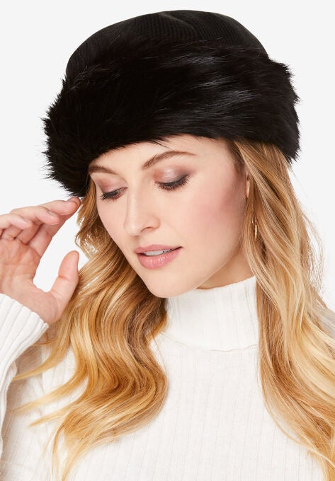 Faux Fur Hat, BLACK, hi-res image number null