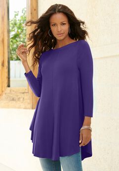 Plus Size Boatneck Swing Ultra Drape Tunic Top