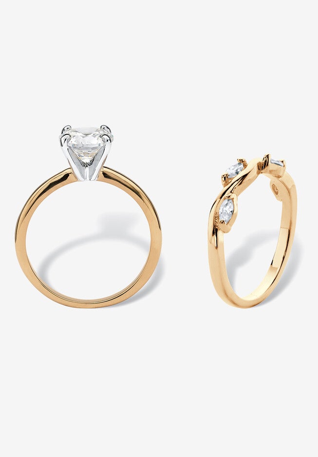 2.40 Cttw. 2-Piece Yellow Gold-Plated Round Cubic Zirconia Wedding Ring Set, , on-hover image number 1