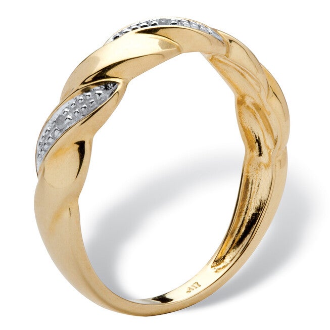 Diamond Accent Ribbon Twist Ring in 10k Yellow Gold, WHITE, on-hover image number 1