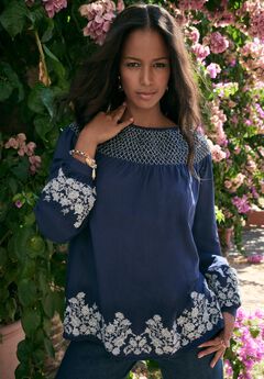 Embroidered Smocked Blouse