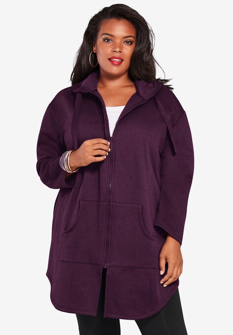 Fleece Zip Hoodie Jacket, DARK BERRY, hi-res image number null