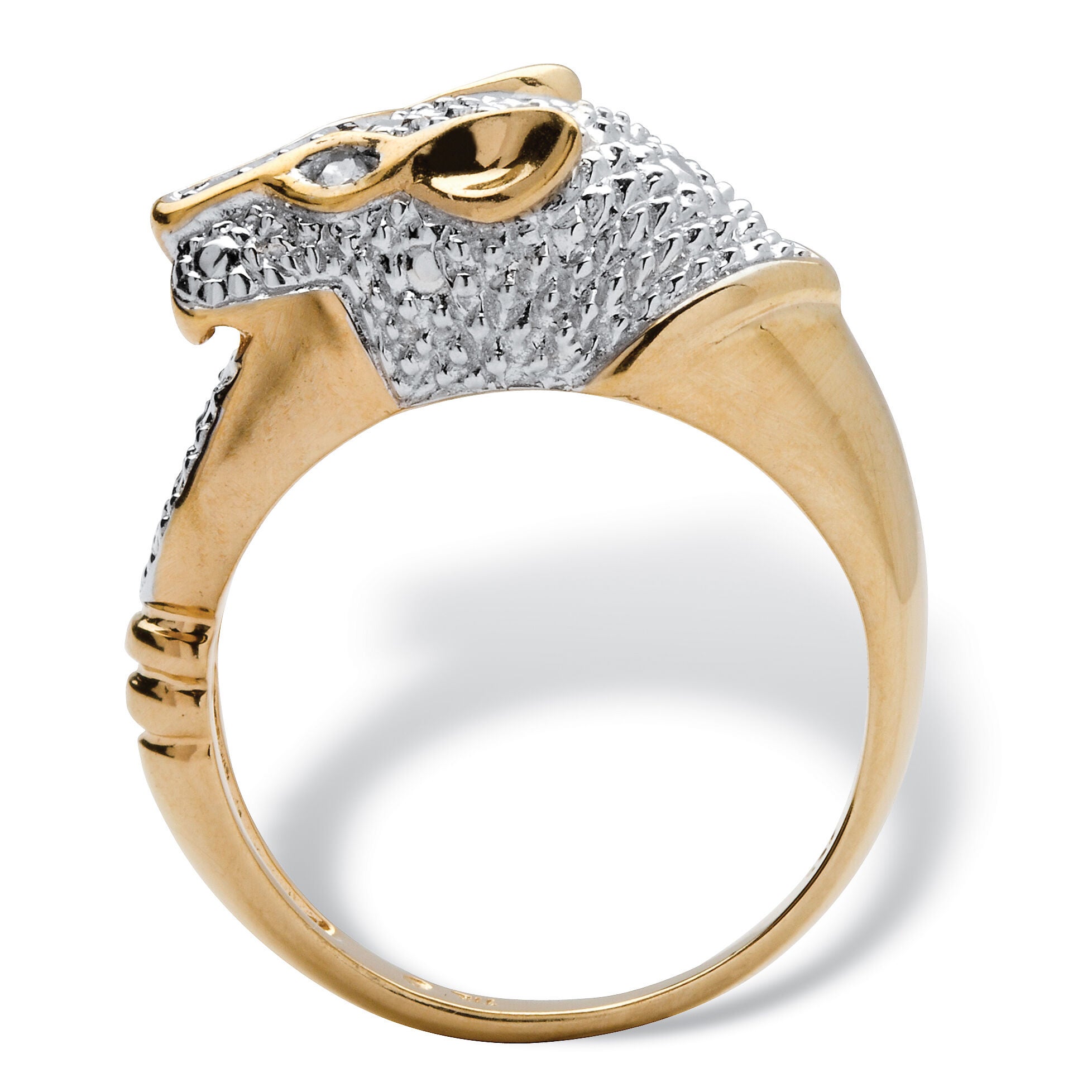 Pave Diamond Accent Panther Ring in Gold-Plated Sterling Silver, WHITE, on-hover image number 1