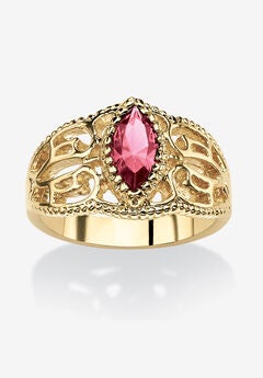 Simulated Birthstone Gold-Plated Filigree Ring