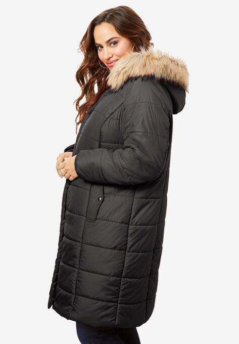 Mid-Length Puffer Jacket with Hood, , on-hover image number null