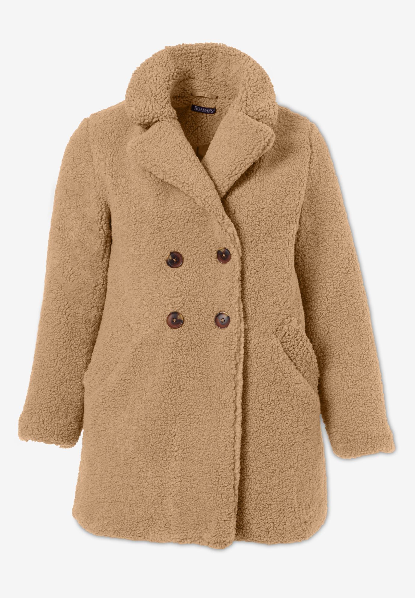 Plus Size Double Breasted Teddy Coat, , alternate image number 3